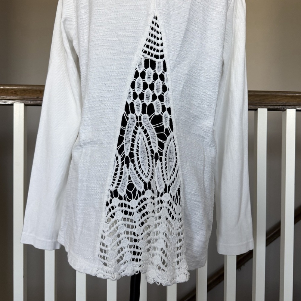 XCVI Wearable Lace Crochet Zip Up Jacket Medium White Cotton Stretch Boho - Picture 4 of 12